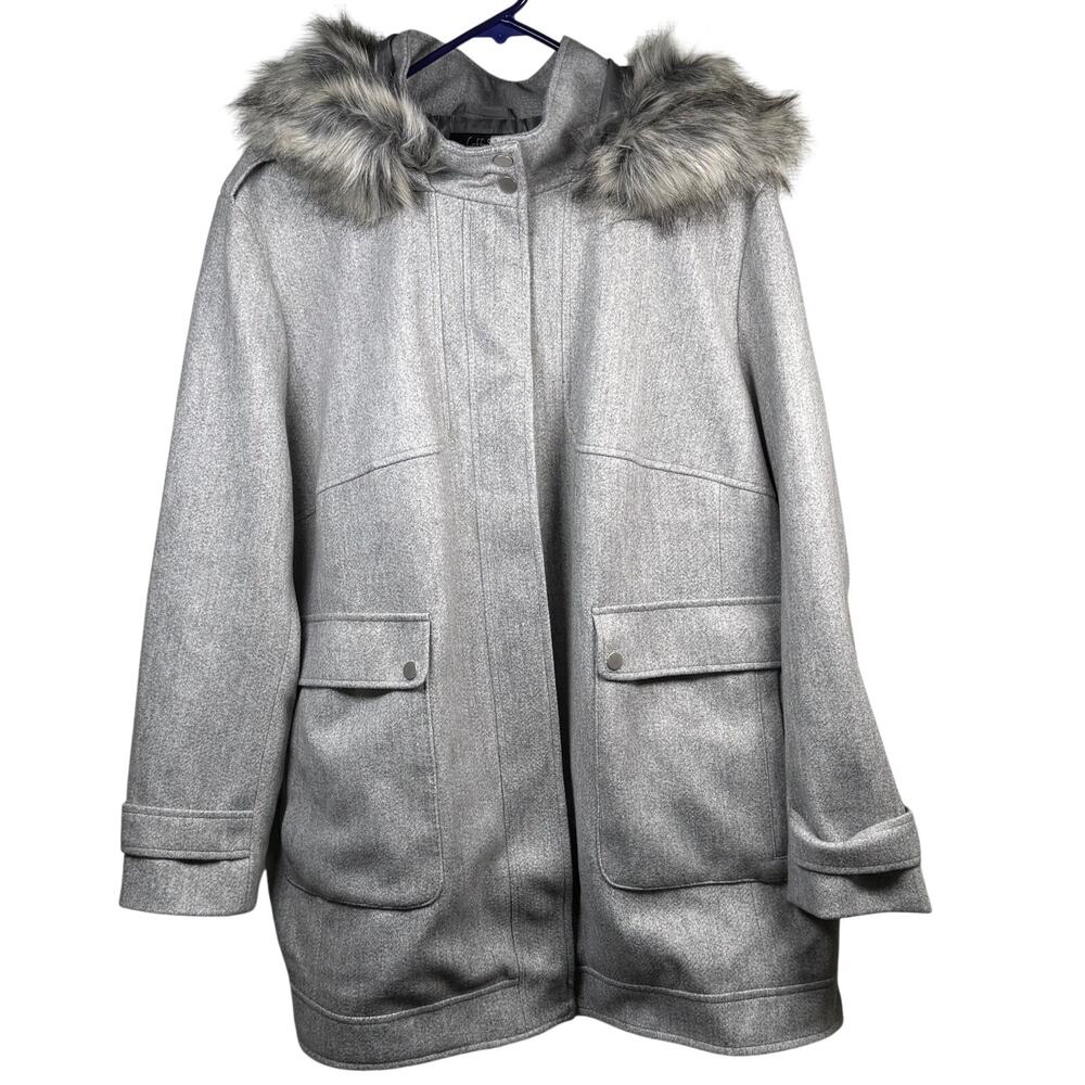 Coffee Shop NY Jacket Women's 2X Gray Full Zip Faux Fur Lined Hood Pockets NWOT